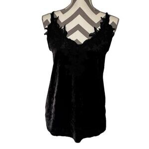 Y2K Tank Top Womens Small Lace V Neck Black Velvet Cami Fairy Whimsigoth